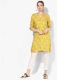 Global Desi Yellow & White Printed Tunic Women