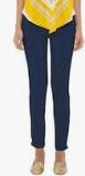 Go Colors Navy Blue Solid Regular Fit Chinos Women