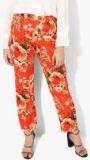 Gq Orange Printed Regular Fit Coloured Pants Women