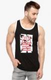 Gritstones Black Printed Round Neck Vest men