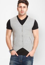 Gritstones Solid Grey Melange Waist Coat men