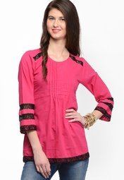 Gritstones Solid Pink Tunic Women