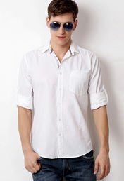 Hanburry White Roll Up Sleeve Casual Shirt Men