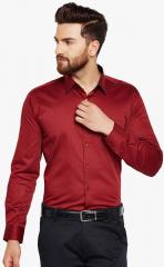 Hancock Maroon Solid Slim Fit Formal Shirt men