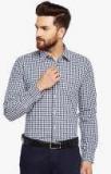 Hancock Navy Blue Checked Slim Fit Formal Shirt Men