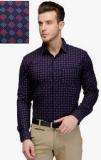 Hancock Navy Blue Printed Slim Fit Formal Shirt Men