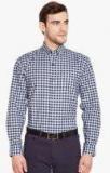 Hancock Navy Blue Slim Fit Checked Formal Shirt Men