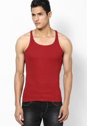 Hanes Maroon Round Neck Vests Men