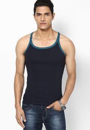 Hanes Navy Blue Round Neck Vests Men