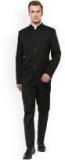 Hangup Black Single Breasted Regular Fit Ethnic Bandhgala Suit Men