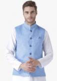 Hangup Blue Woven Design Nehru Jackets Men