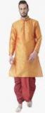 Hangup Mustard Solid Kurta Dhoti Pant Men