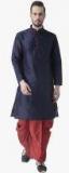 Hangup Navy Blue Solid Kurta Pyjamas men