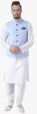 Hangup White Solid Kurta Pyjama With Ethnic Jacket Men