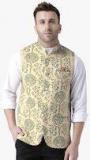 Hangup Yellow Printed Nehru Jacket Men