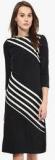 Harpa Black Coloured Striped Shift Drerss Women