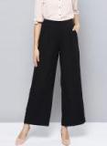 Harpa Black Regular Fit Solid Parallel Trousers Women