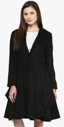 Harpa Black Solid Long Coat Women