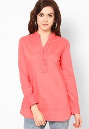 Harpa Full Sleeve Peach Solid Tunic Women