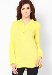 Harpa Full Sleeve Yellow Solid Tunic Women