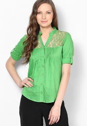 Harpa Green Embroidered Shirt Women