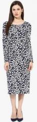 Harpa Navy Blue Colored Printed Shift Dress women