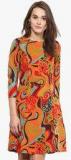 Harpa Orange Coloured Printed Shift Drerss Women