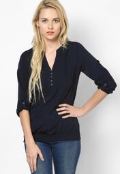 Harpa Solid Navy Blue Top Women