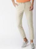 Harvard Beige Slim Fit Solid Cropped Chinos Men