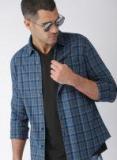 Harvard Blue & Brown Regular Fit Checked Casual Shirt Men