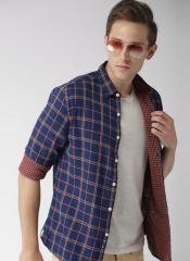 Harvard Blue & Maroon Regular Fit Checked Casual Shirt men