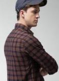 Harvard Men Brown & Navy Blue Slim Fit Checked Casual Shirt