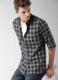 Harvard Navy Blue & Brown Regular Fit Checked Casual Shirt Men