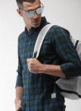 Harvard Navy Blue & Olive Green Regular Fit Checked Casual Shirt Men