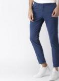 Harvard Navy Blue Slim Fit Solid Cropped Chinos Men