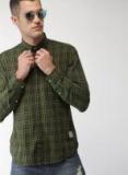 Harvard Olive Green & Mustard Regular Fit Checked Casual Shirt Men