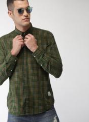 Harvard Olive Green & Mustard Regular Fit Checked Casual Shirt men