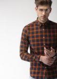 Harvard Orange Regular Fit Checked Casual Shirt men