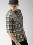 Harvard Yellow & Navy Blue Regular Fit Checked Casual Shirt Men