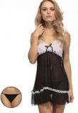 Heart 2 Heart Black & White Checkmate Babydoll With Thong Women