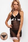 Heart 2 Heart Black Babydoll With Matching Thong Women