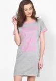 Heart 2 Heart Grey Milange Printed Nighty Women