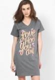 Heart 2 Heart Grey Printed Nighty Women