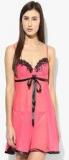 Heart 2 Heart Pink Embellished Babydolls With Matcing Thong Women