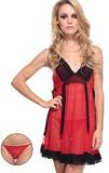 Heart 2 Heart Red & Black Sheer Babydoll With Matching Thong Women