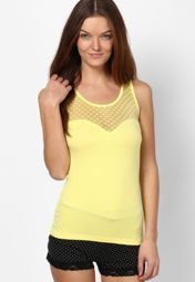 Heart 2 Heart Yellow Camisole With Net At Shoulder & Back Women