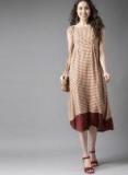 Here&now Beige & Red Printed A Line Dress Women