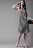 Here&now Black & White Striped Fit And Flare Dress Women