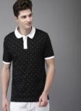 Here&now Black Printed Polo Collar Tshirt Men