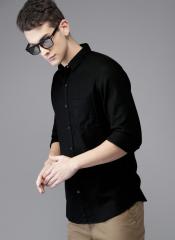 Here&now Black Regular Fit Self Design Casual Shirt men